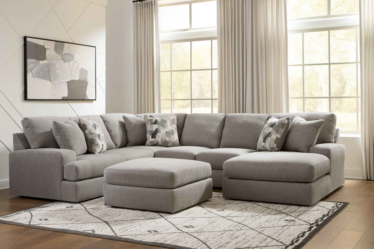 Lindon 3-Piece Sectional with Chaise and Oversized Accent Ottoman in Smoke by Ashley at Eve Furniture