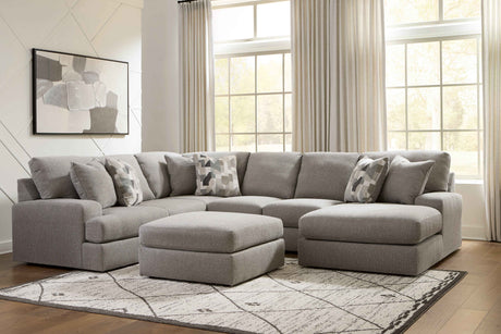 Lindon 3-Piece Sectional with Chaise and Oversized Accent Ottoman in Smoke by Ashley at Eve Furniture