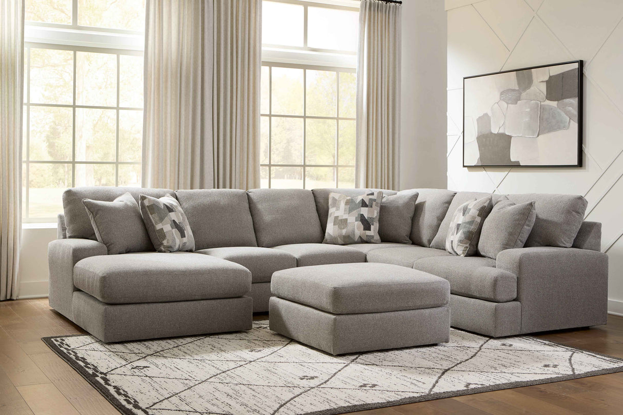 Lindon 3-Piece Sectional with Chaise and Oversized Accent Ottoman in Smoke by Ashley at Eve Furniture