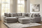 Lindon 3-Piece Sectional with Chaise and Oversized Accent Ottoman in Smoke by Ashley at Eve Furniture