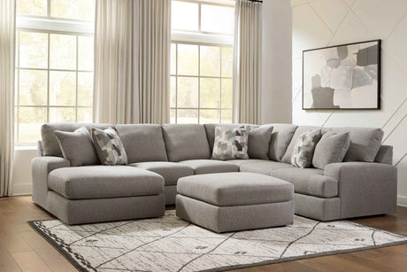 Lindon 3-Piece Sectional with Chaise and Oversized Accent Ottoman in Smoke by Ashley at Eve Furniture