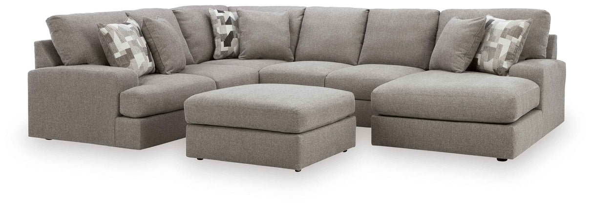 Lindon 3-Piece Sectional with Chaise and Oversized Accent Ottoman in Smoke by Ashley at Eve Furniture