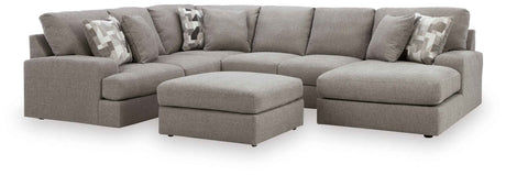 Lindon 3-Piece Sectional with Chaise and Oversized Accent Ottoman in Smoke by Ashley at Eve Furniture