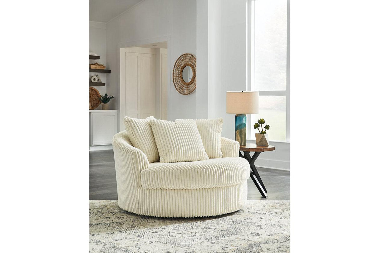 Lindyn Ivory Oversized Swivel Accent Chair by Ashley at Eve Furniture