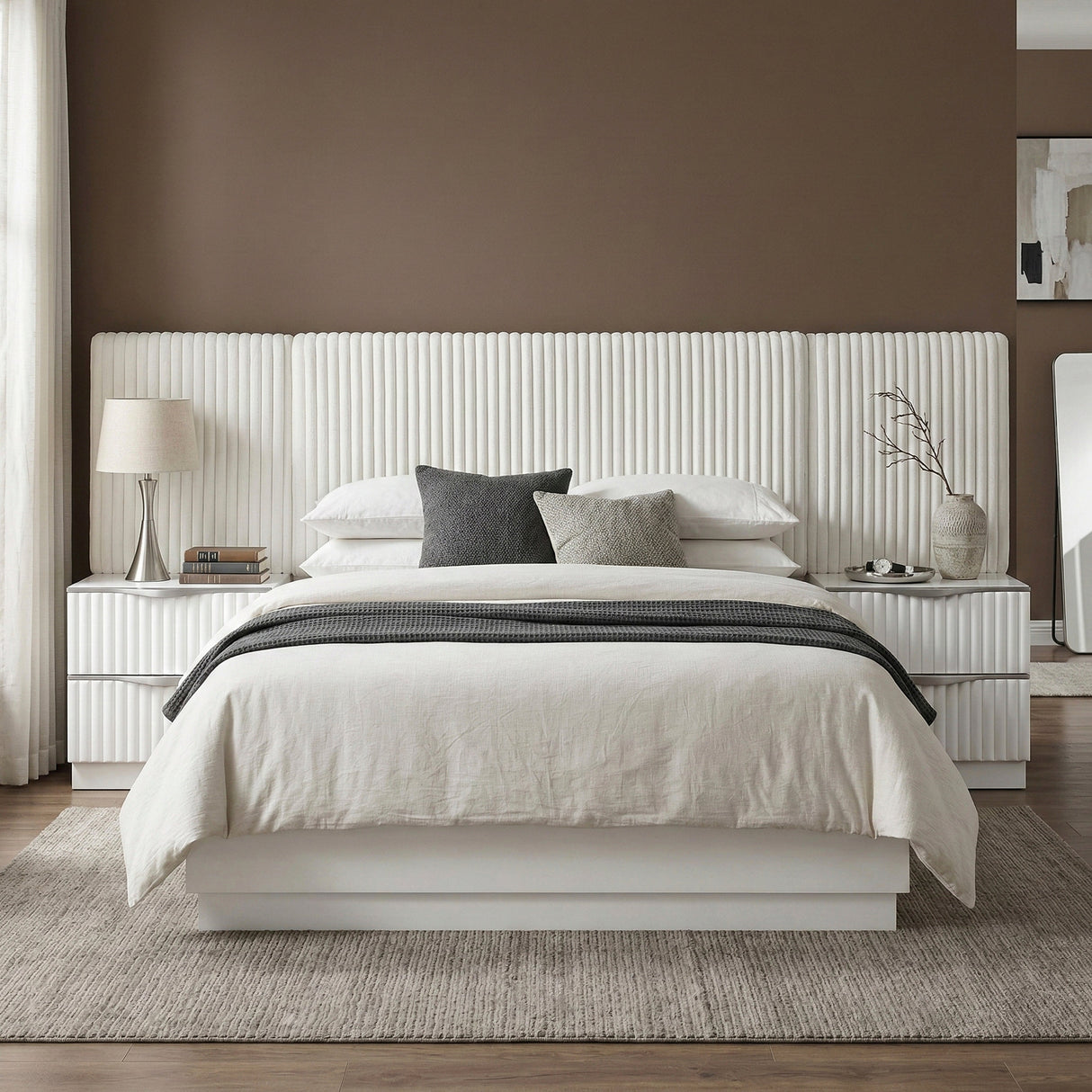 Linea Pearl White California King Bed with 2 Nightstands by Homelegance at Eve Furniture