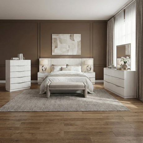 Linea Pearl White California King Bed with 2 Nightstands by Homelegance at Eve Furniture