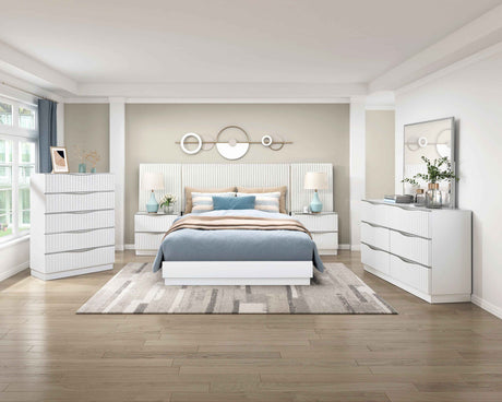 Linea Pearl White Panel Wall Bedroom Set by Homelegance at Eve Furniture