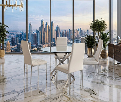 Linea White 5-Piece Dining Room Set by Happy Homes at Eve Furniture