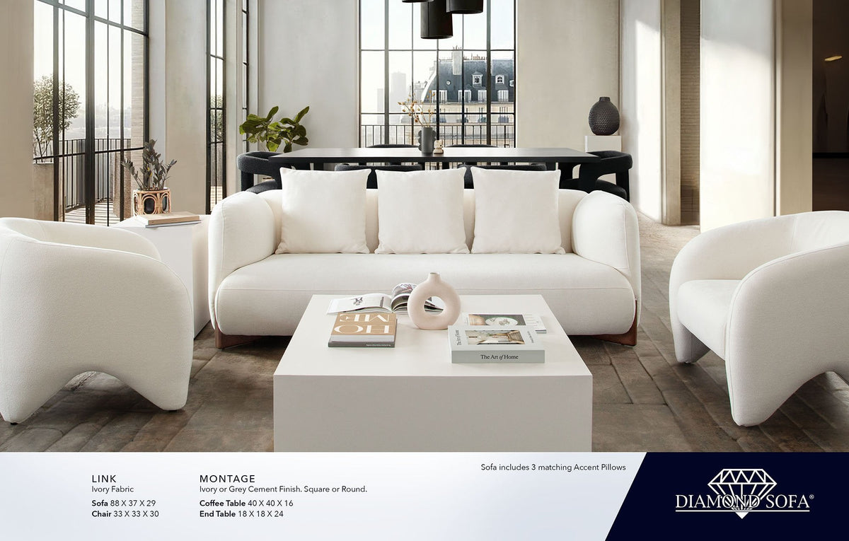 Link Sofa In Elite Ivory Fabric with Wood Leg by Diamond Sofa at Eve Furniture