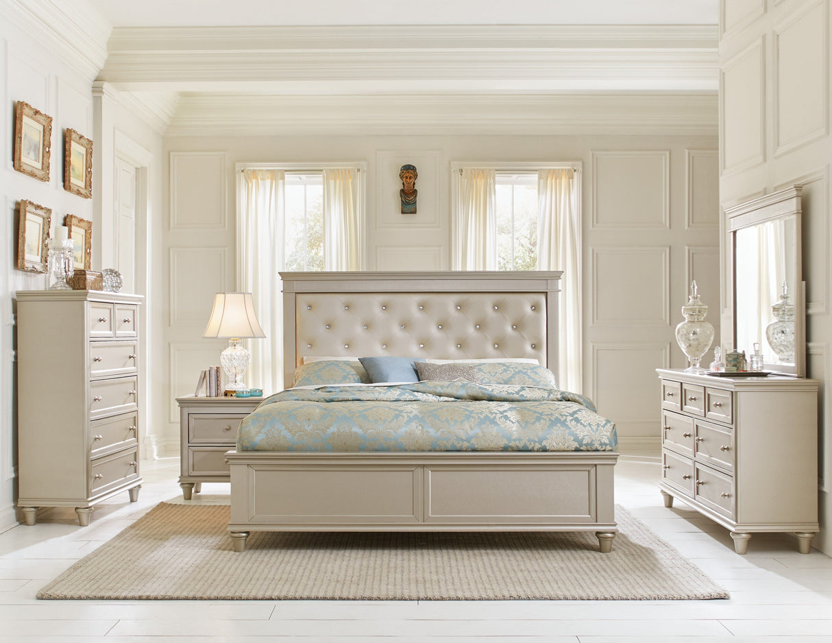 Linna Beige California King Upholstered Platform Bed by Homelegance at Eve Furniture