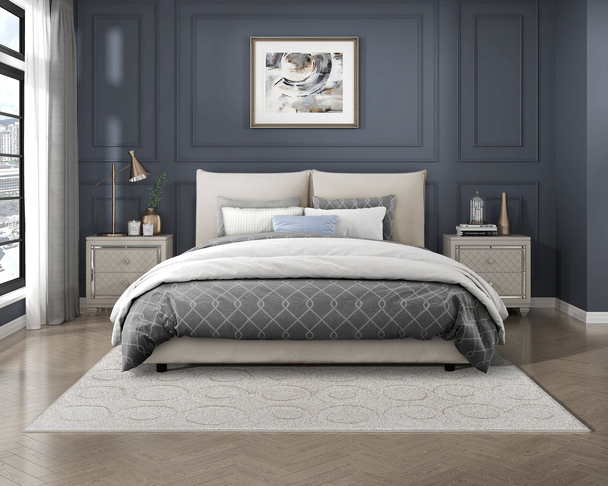 Linna Beige California King Upholstered Platform Bed by Homelegance at Eve Furniture
