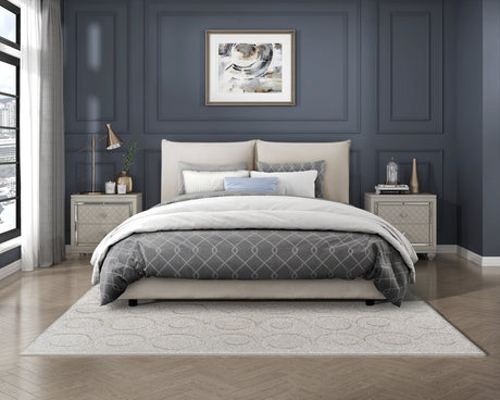 Linna Beige California King Upholstered Platform Bed by Homelegance at Eve Furniture