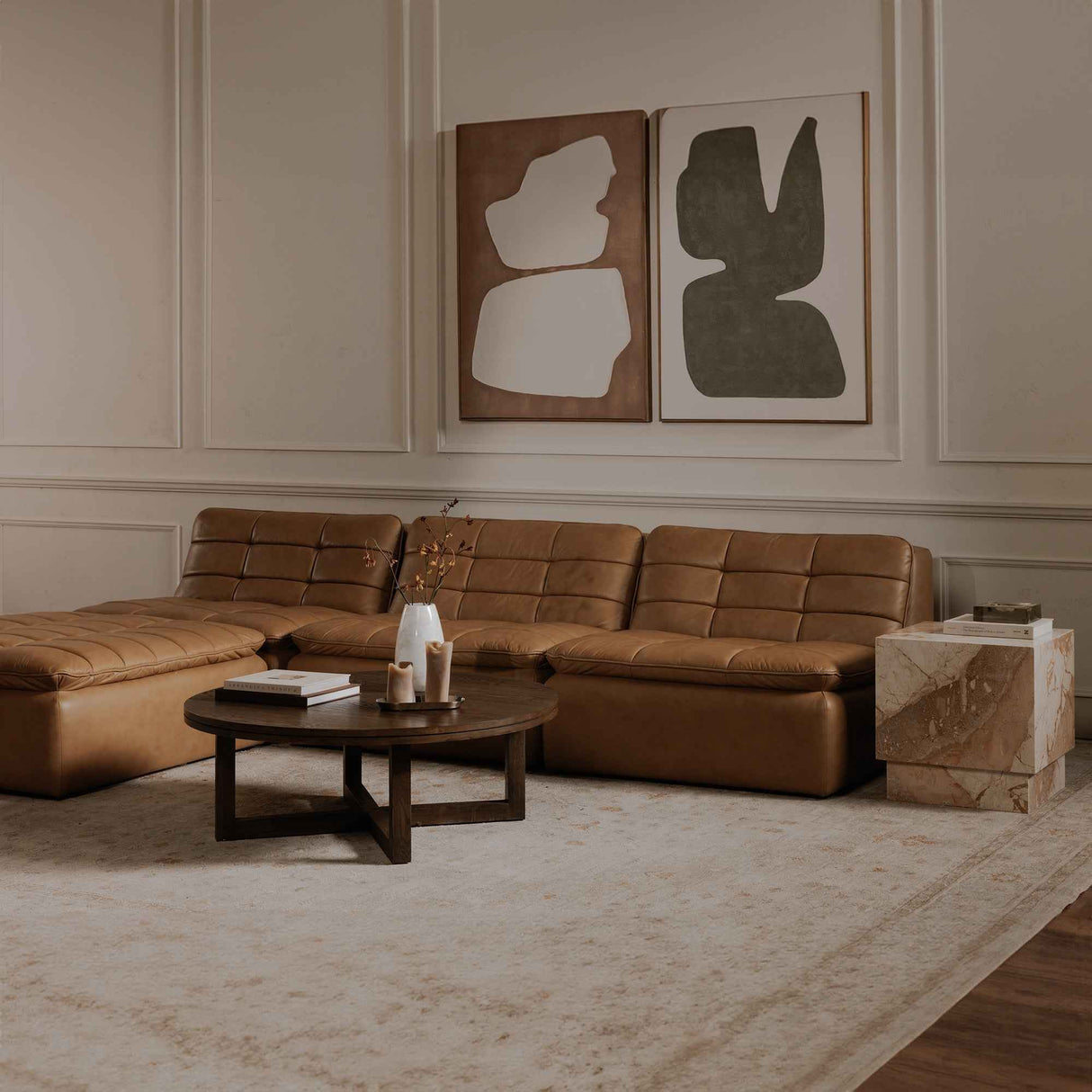 Lino Tan Leather Armless Modular Sofa by Moe's Home at Eve Furniture