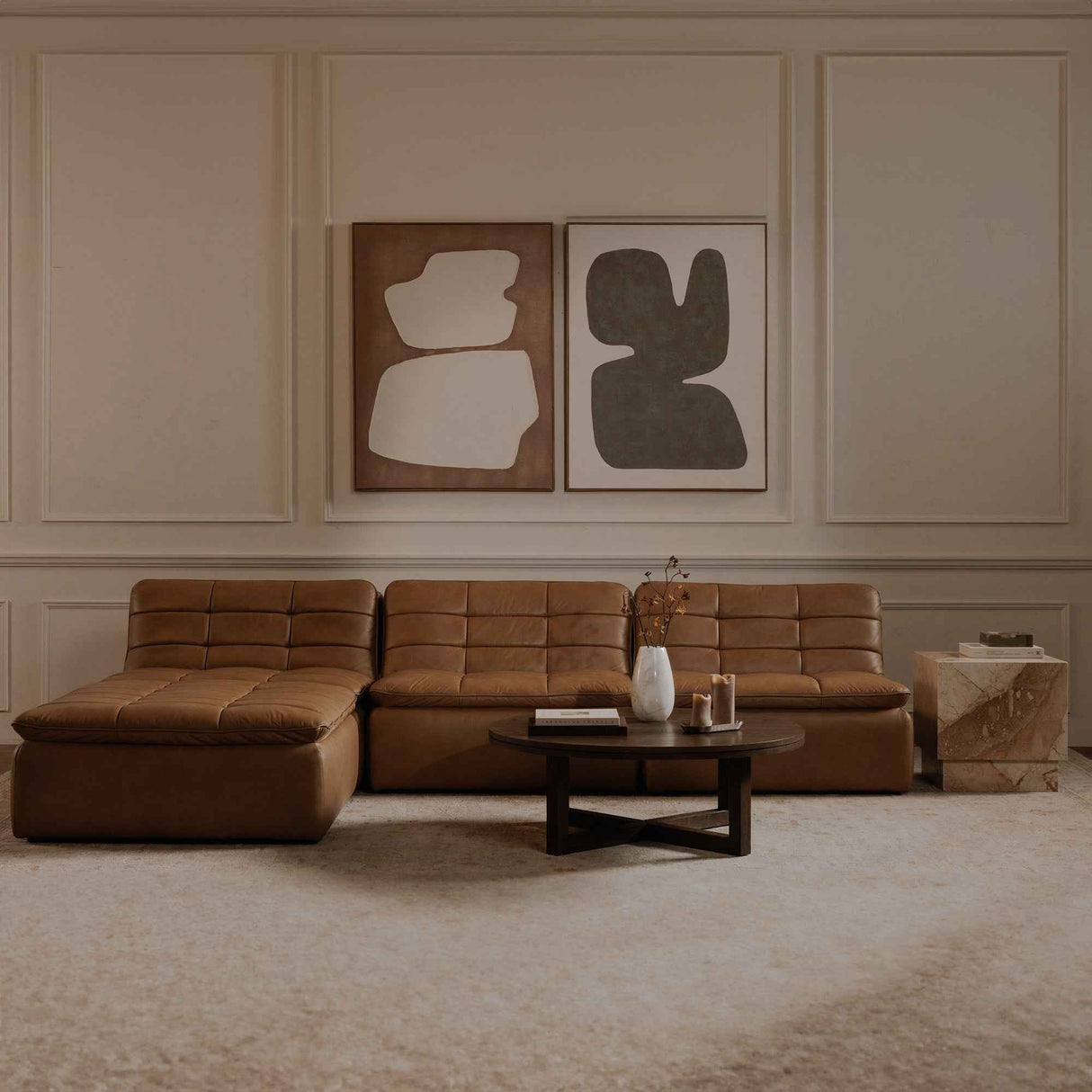 Lino Tan Leather Armless Modular Sofa by Moe's Home at Eve Furniture
