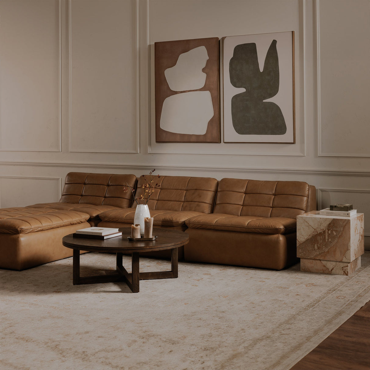 Lino Tan Leather Ottoman by Moe's Home at Eve Furniture