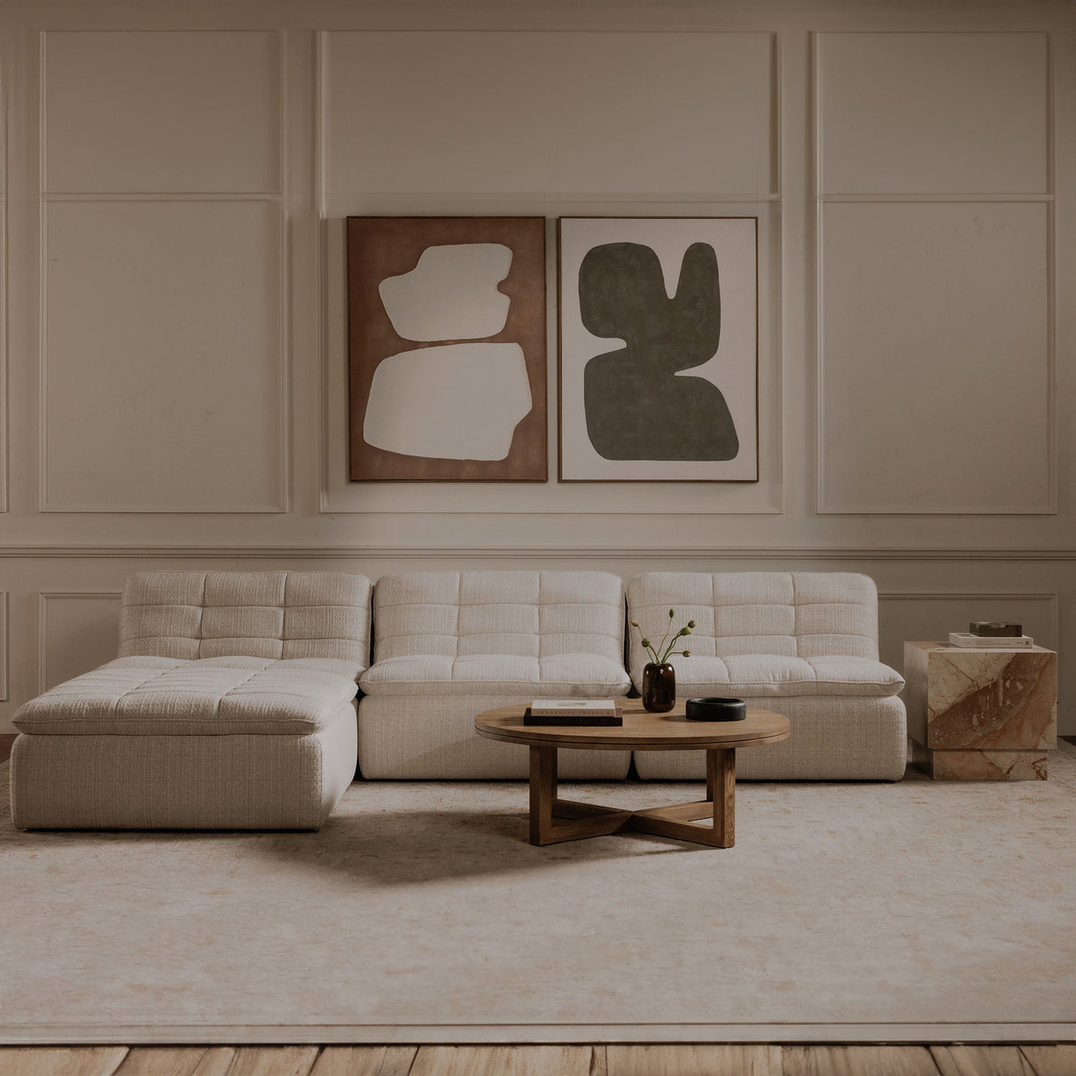 Lino Textured Oat Armless Modular Sofa by MOES at Eve Furniture