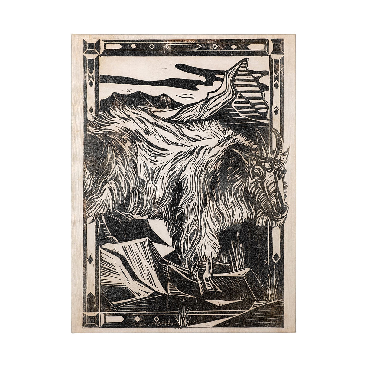 Linocut I (Ram) by Mercana Studio a Hand Embellished Textured Canvas by Mercana at Eve Furniture