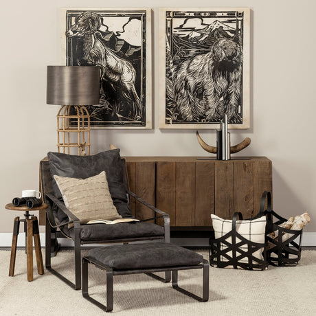 Linocut II (Goat) by Mercana Studio a Hand Embellished Textured Canvas by Mercana at Eve Furniture