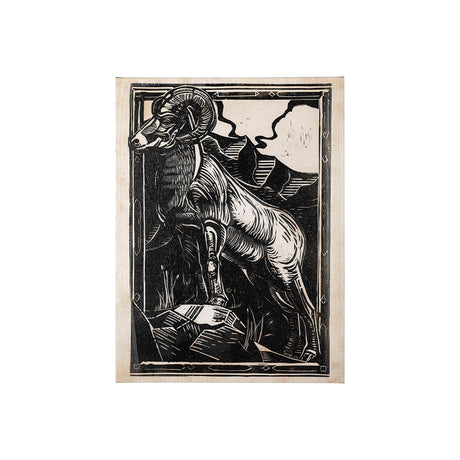 Linocut II (Goat) by Mercana Studio a Hand Embellished Textured Canvas by Mercana at Eve Furniture