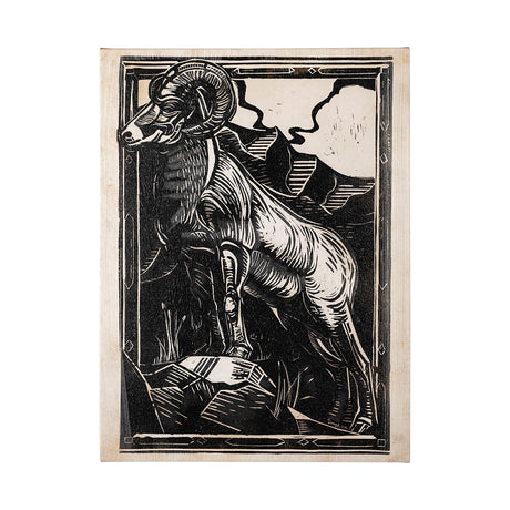 Linocut II (Goat) by Mercana Studio a Hand Embellished Textured Canvas by Mercana at Eve Furniture
