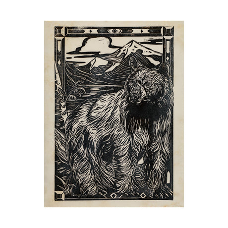 Linocut III (Bear) by Mercana Studio a Hand Embellished Textured Canvas by Mercana at Eve Furniture