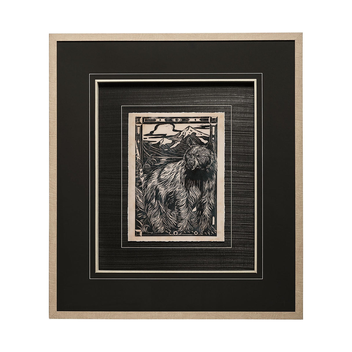 Linocut III by Mercana Studio a Hand Embellished Textured Framed Art Print Matted under Glass by Mercana at Eve Furniture