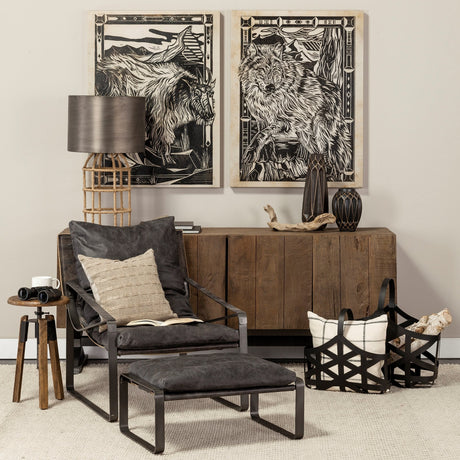 Linocut IV (Wolf) by Mercana Studio a Hand Embellished Textured Canvas by Mercana at Eve Furniture