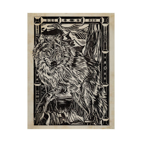 Linocut IV (Wolf) by Mercana Studio a Hand Embellished Textured Canvas by Mercana at Eve Furniture