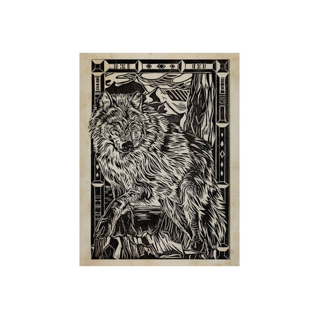 Linocut IV (Wolf) by Mercana Studio a Hand Embellished Textured Canvas by Mercana at Eve Furniture