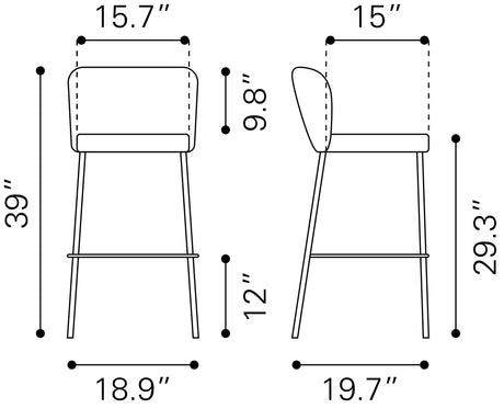 Linz Gray Barstool (Set of 2) by Zuomod at Eve Furniture