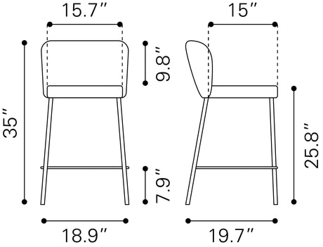 Linz Gray Counter Stool (Set of 2) by Zuomod at Eve Furniture