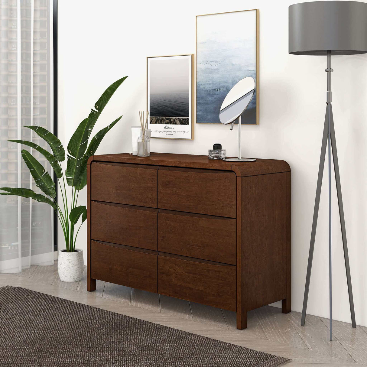Lionel Mid Century Modern Solid Wood 6-Drawer Dresser by Ashcroft Imports at Eve Furniture