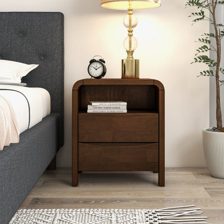 Lionel Mid Century Modern Solid Wood Nightstand 2-Drawer by Ashcroft Furniture at Eve Furniture