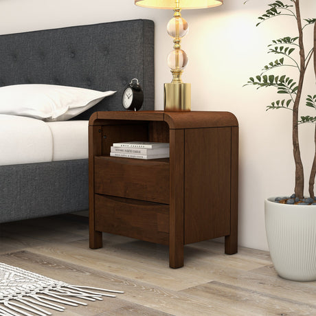 Lionel Mid Century Modern Solid Wood Nightstand 2-Drawer by Ashcroft Furniture at Eve Furniture