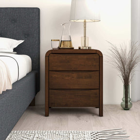 Lionel Mid Century Modern Solid Wood Nightstand 3-Drawer Bed Side Table by Ashcroft Furniture at Eve Furniture