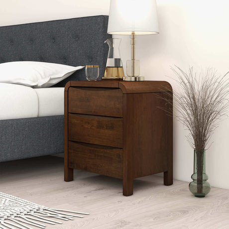 Lionel Mid Century Modern Solid Wood Nightstand 3-Drawer Bed Side Table by Ashcroft Furniture at Eve Furniture