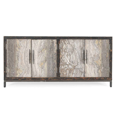 Lisbon 4 Door Cabinet - Weathered Black/Travertine by Classic Home at Eve Furniture