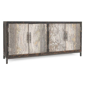 Lisbon 4 Door Cabinet - Weathered Black/Travertine by Classic Home at Eve Furniture