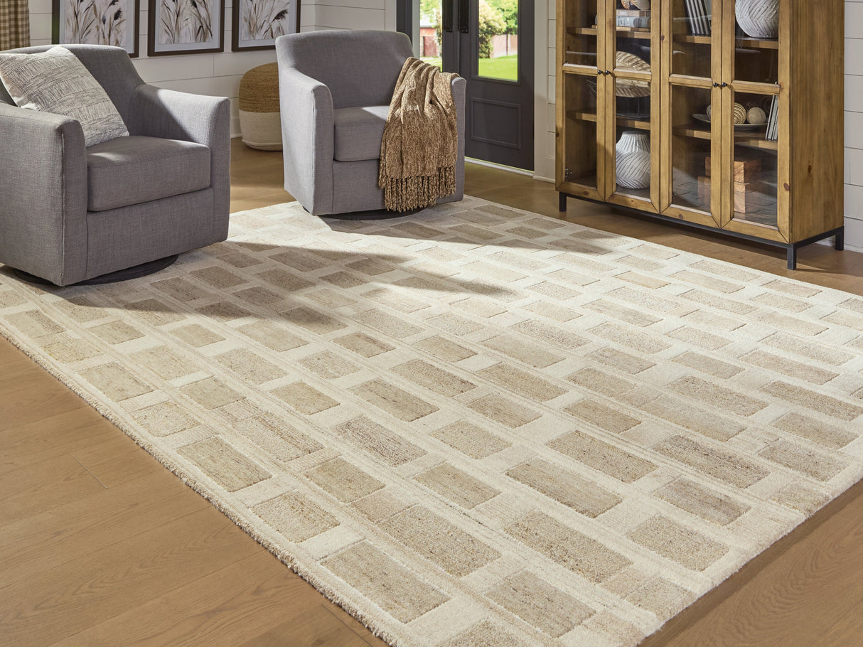 Lisgrove Tan/Brown/White Large Rug by ASHLEY FURNITURE at Eve Furniture