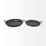 Lito (Set of 2) Black Woven Metal Round Serving Trays by Mercana at Eve Furniture