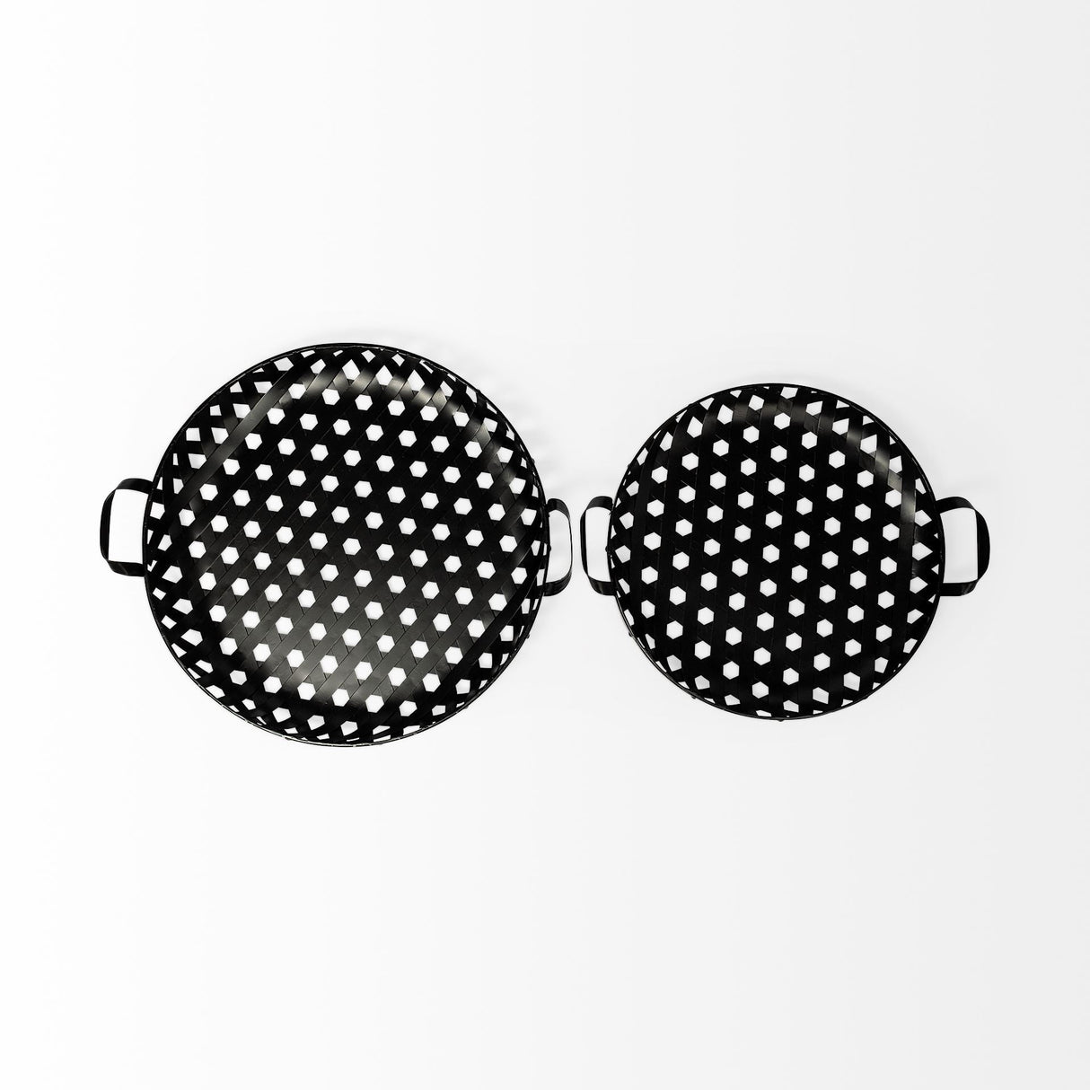 Lito (Set of 2) Black Woven Metal Round Serving Trays by Mercana at Eve Furniture