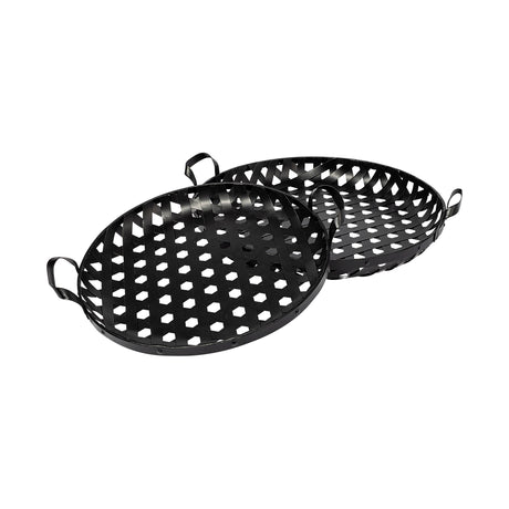 Lito (Set of 2) Black Woven Metal Round Serving Trays by Mercana at Eve Furniture