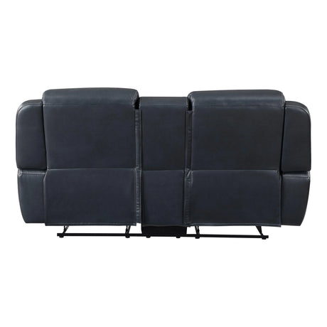 Littleton Blue Double Reclining Loveseat with Center Console, Receptacles and USB Ports by Homelegance at Eve Furniture