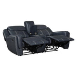 Littleton Blue Double Reclining Loveseat with Center Console, Receptacles and USB Ports by Homelegance at Eve Furniture