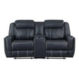 Littleton Blue Double Reclining Loveseat with Center Console, Receptacles and USB Ports by Homelegance at Eve Furniture