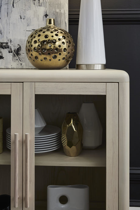 Liv Glass Door Ash Wood Sideboard in White Sand by Modus Furniture at Eve Furniture