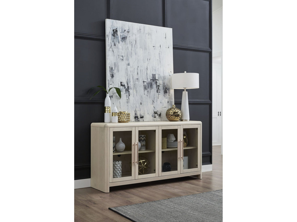 Liv Glass Door Ash Wood Sideboard in White Sand by Modus Furniture at Eve Furniture
