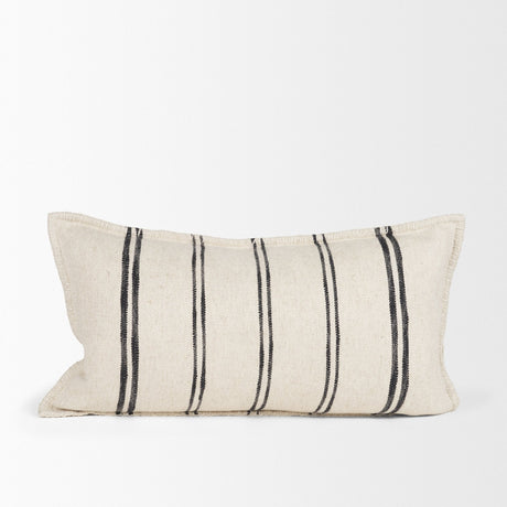 Liv 14x26 Lumbar Cream w/ Black Stripes Decorative Pillow Cover by Mercana at Eve Furniture