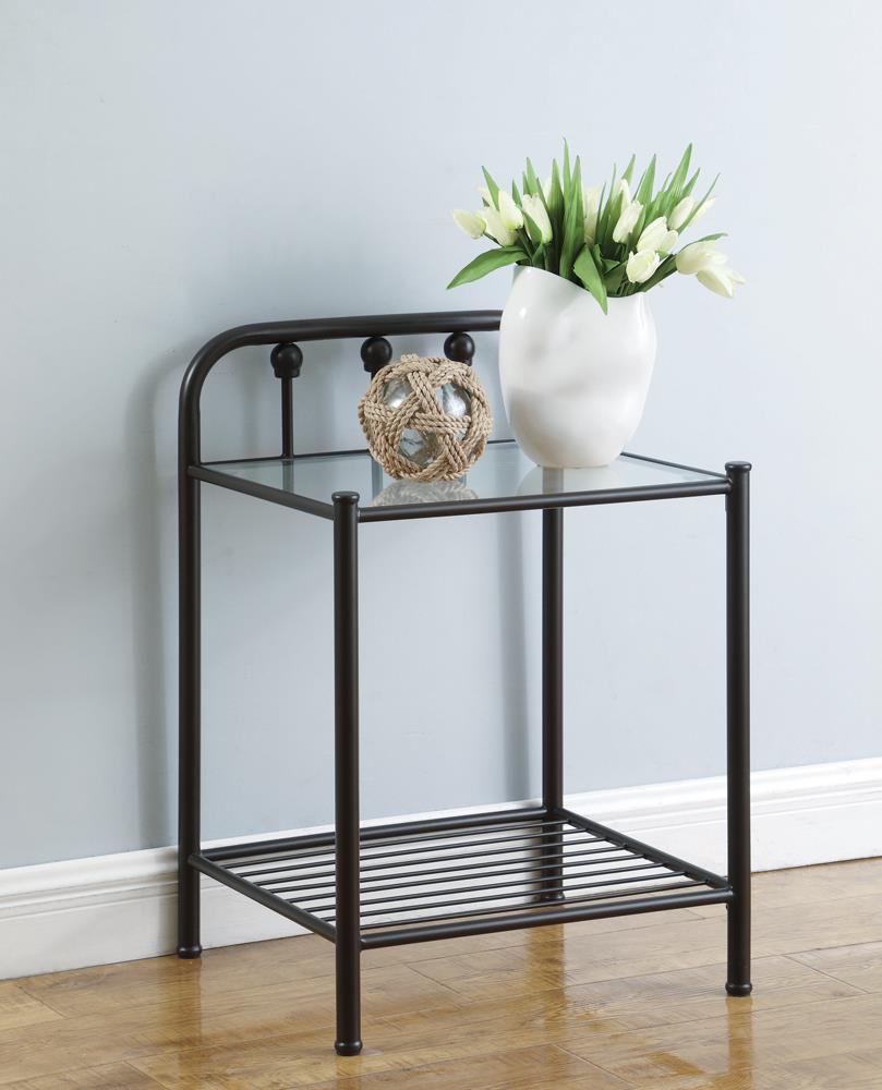 Livingston 1-Shelf Nightstand with Glass Top Dark Bronze