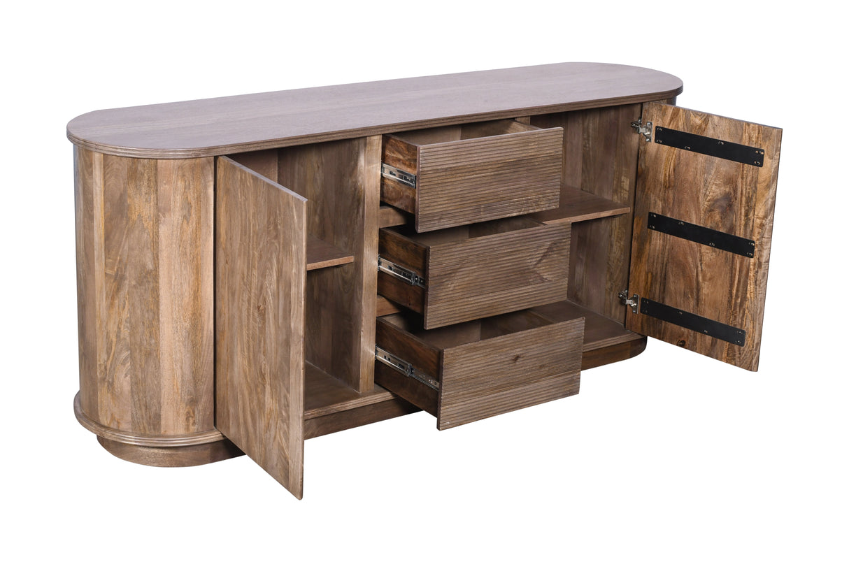 Liyana Solid Wood Three Drawer Two Door Sideboard in Natural Tan by Modus Furniture at Eve Furniture